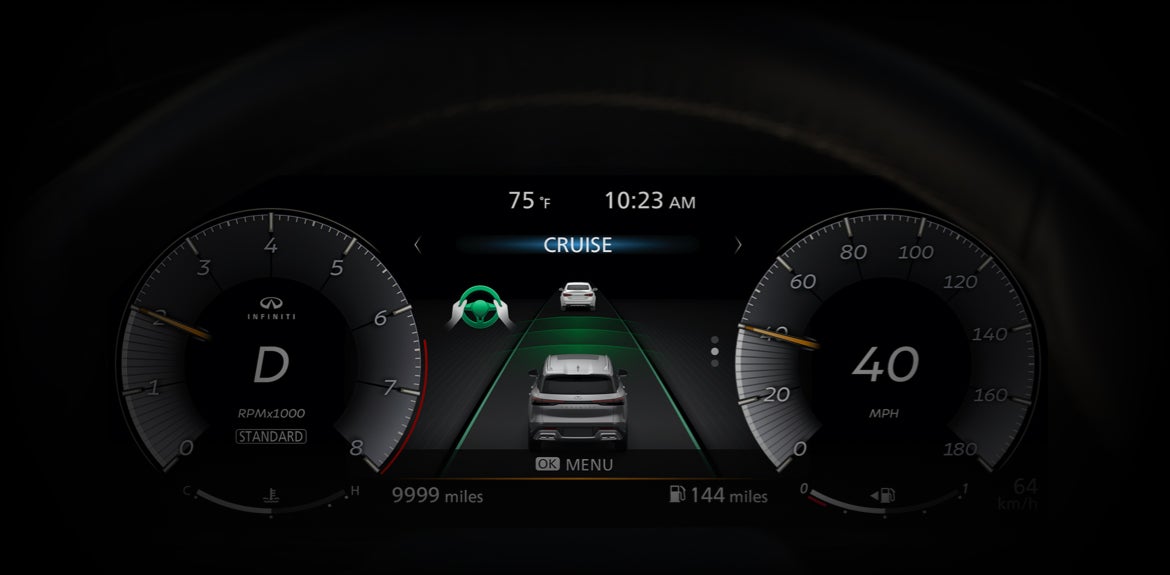 Infiniti digital dashboard with cruise control display